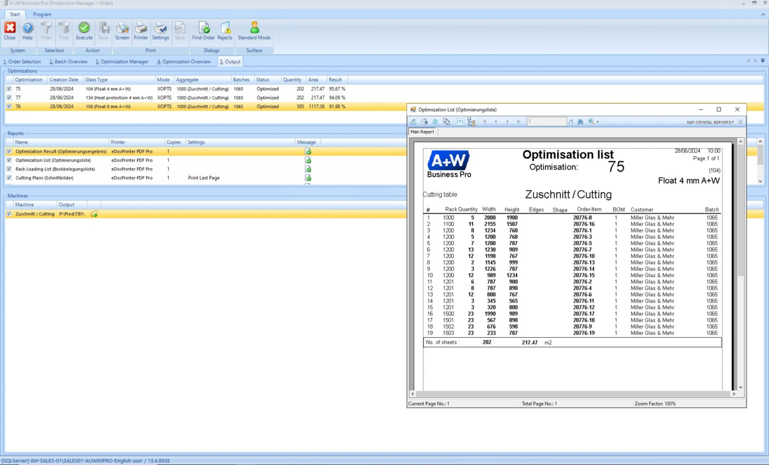 A+W Business Pro - Production Manager Order View