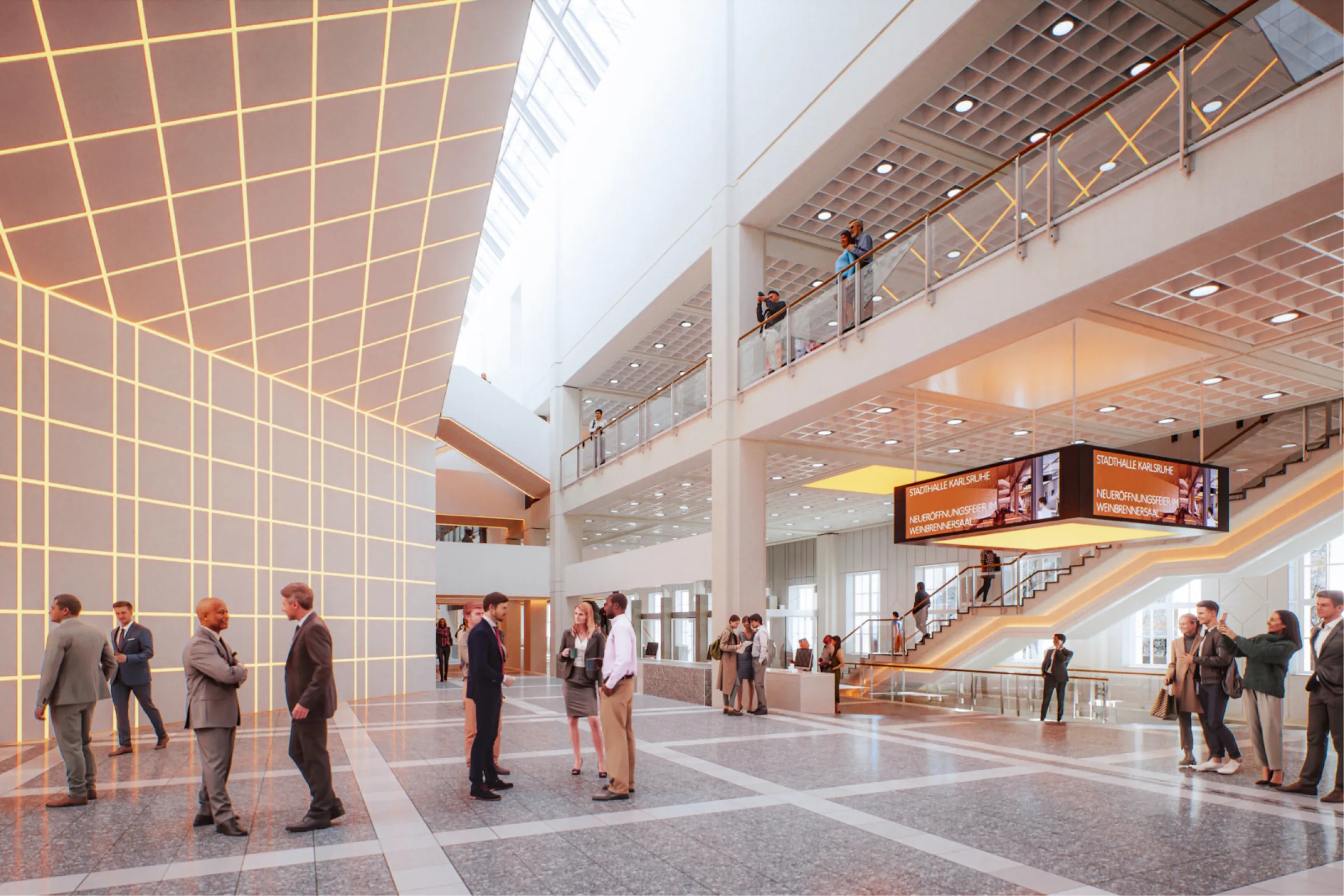 The foyer with a customisable LED wall