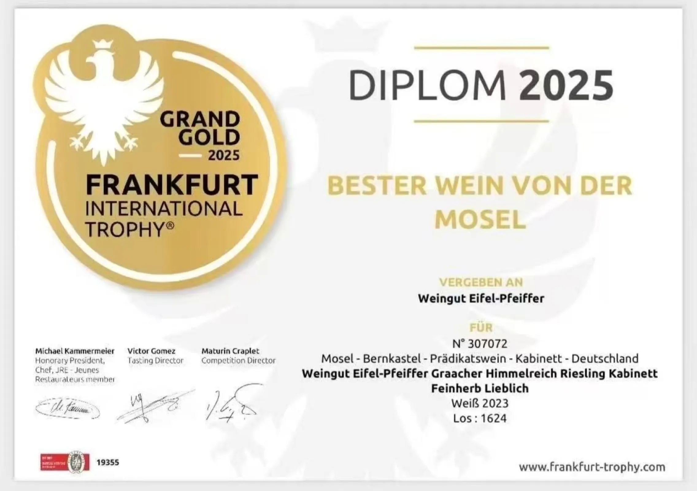 Frankfurt International Trophy Grand Gold Best Wine of Mosel