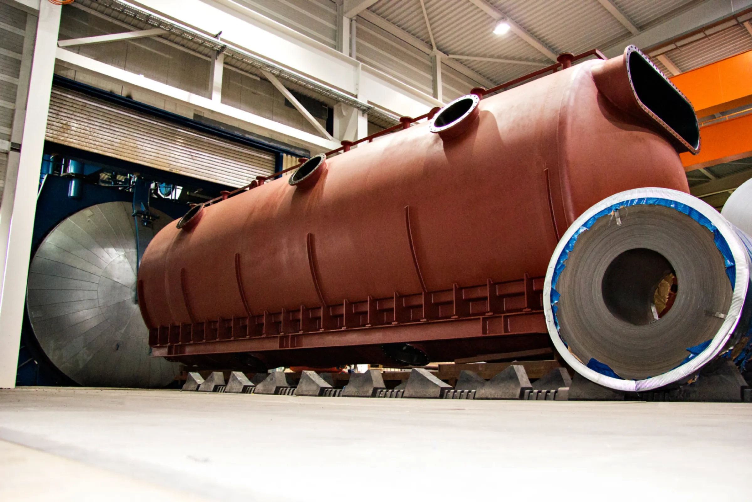 Rubber-lined steel tanks after vulcanisation in the autoclave