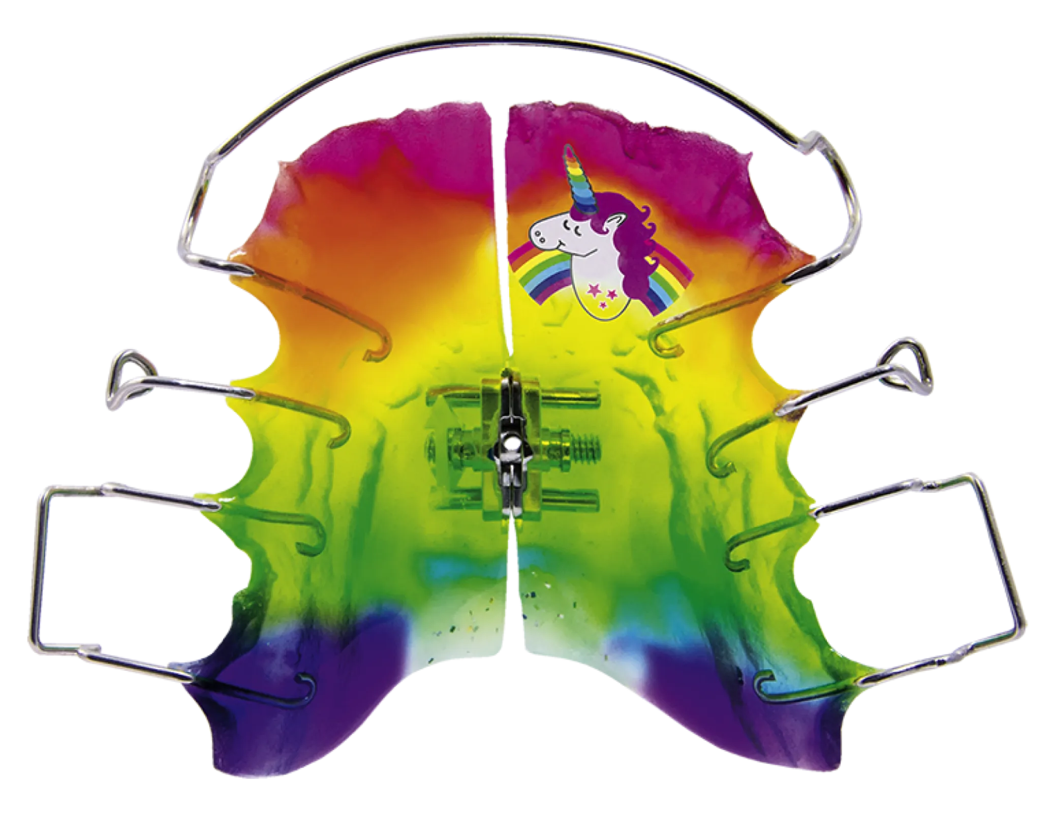 Decal Unicorn, polymerized into Orthocryl® acrylic.