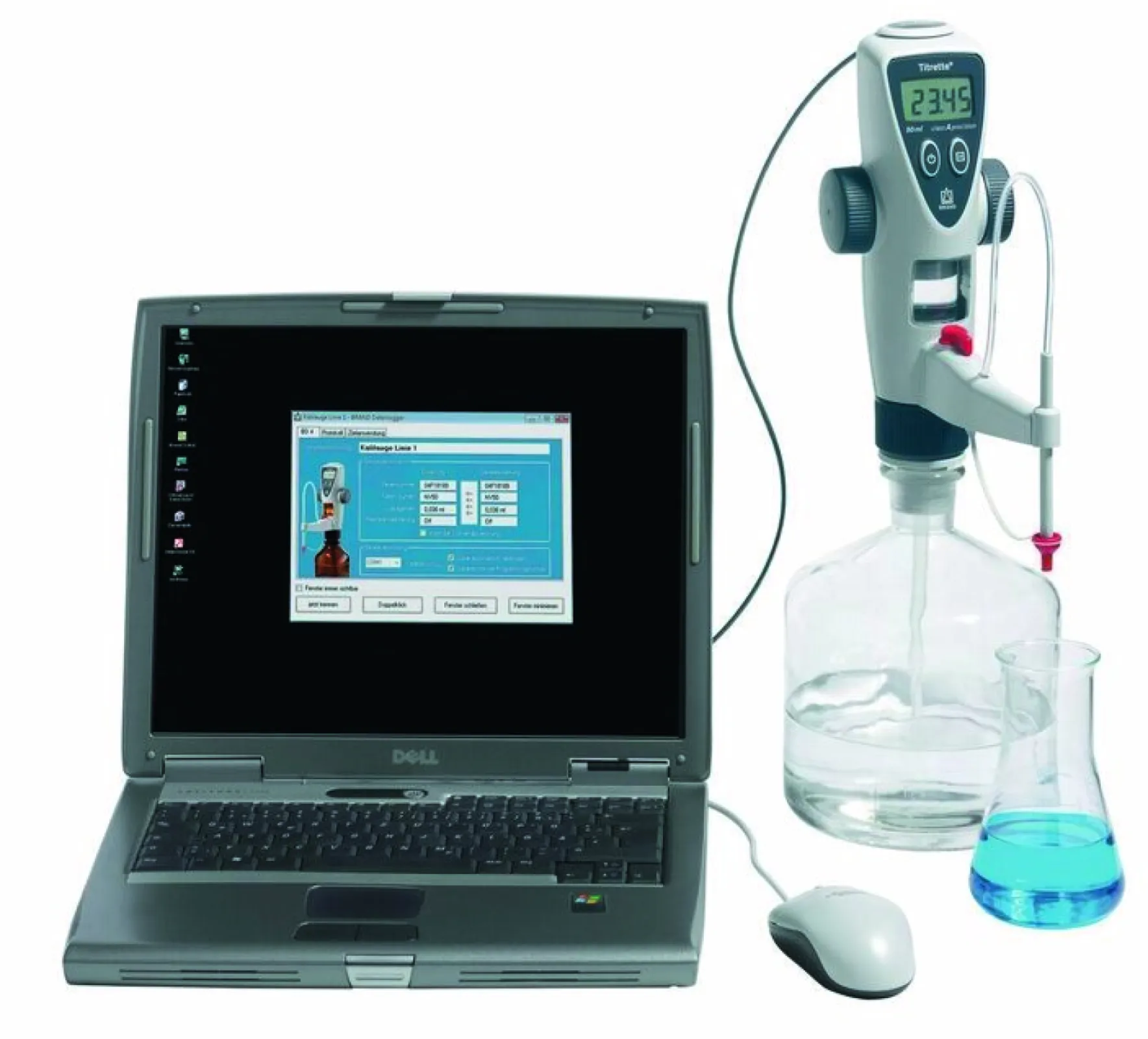 Titrette wirh Optional RS232 interface for transmitting data directly to a PC (not included)