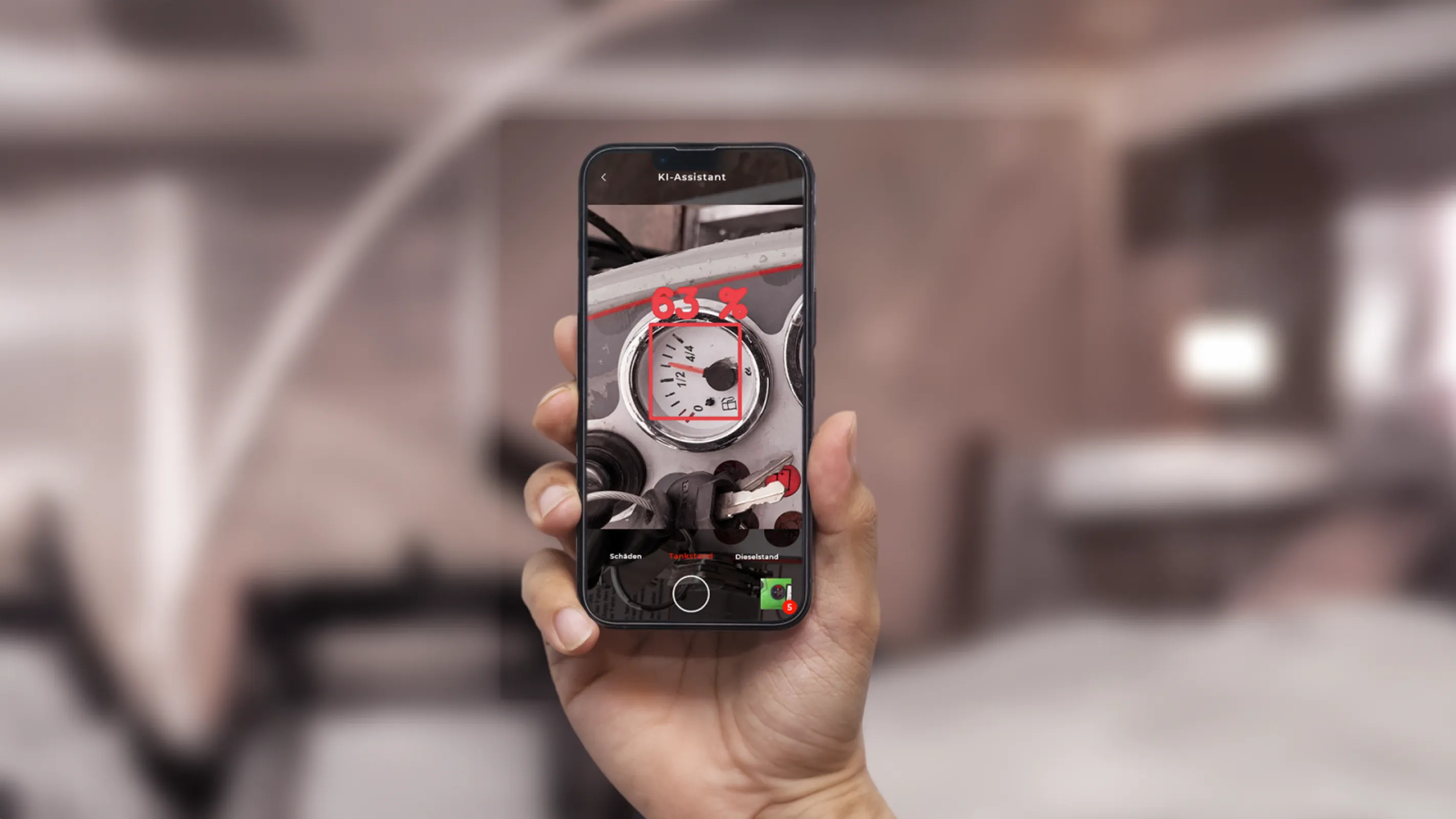 Mobile AI feature identifying fuel levels via image recognition – part of our development for automated reporting.