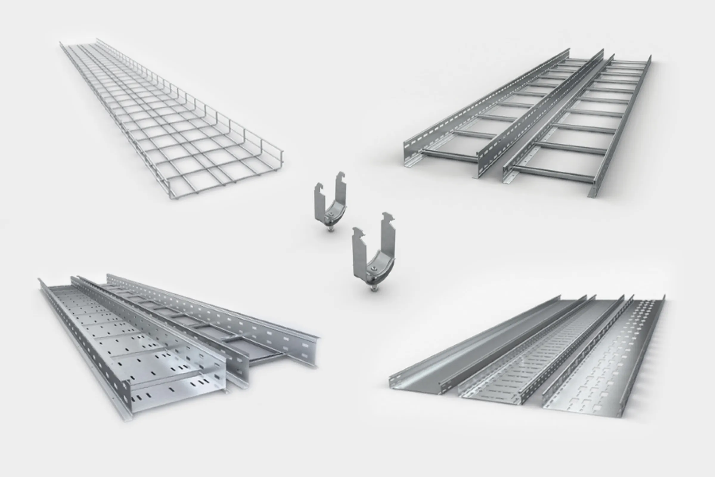 The PohlCon cable management portfolio includes mesh cable trays, cable trays, vertical ladders, floor ducts, cable clamps and much more.