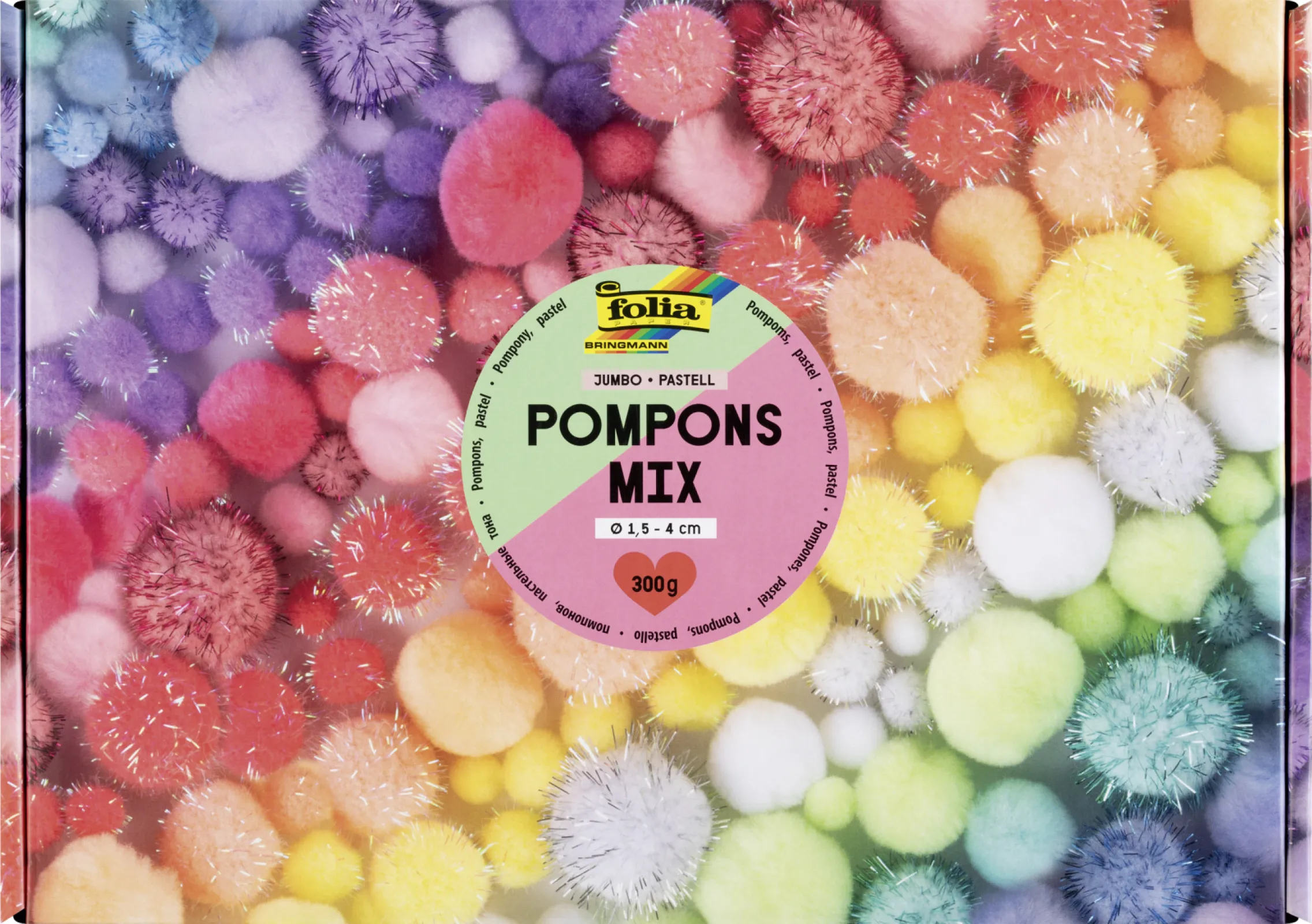MY HEART GOES POMPON!! Jumbo Mix 300g, appx. 900 pcs, 10 colours