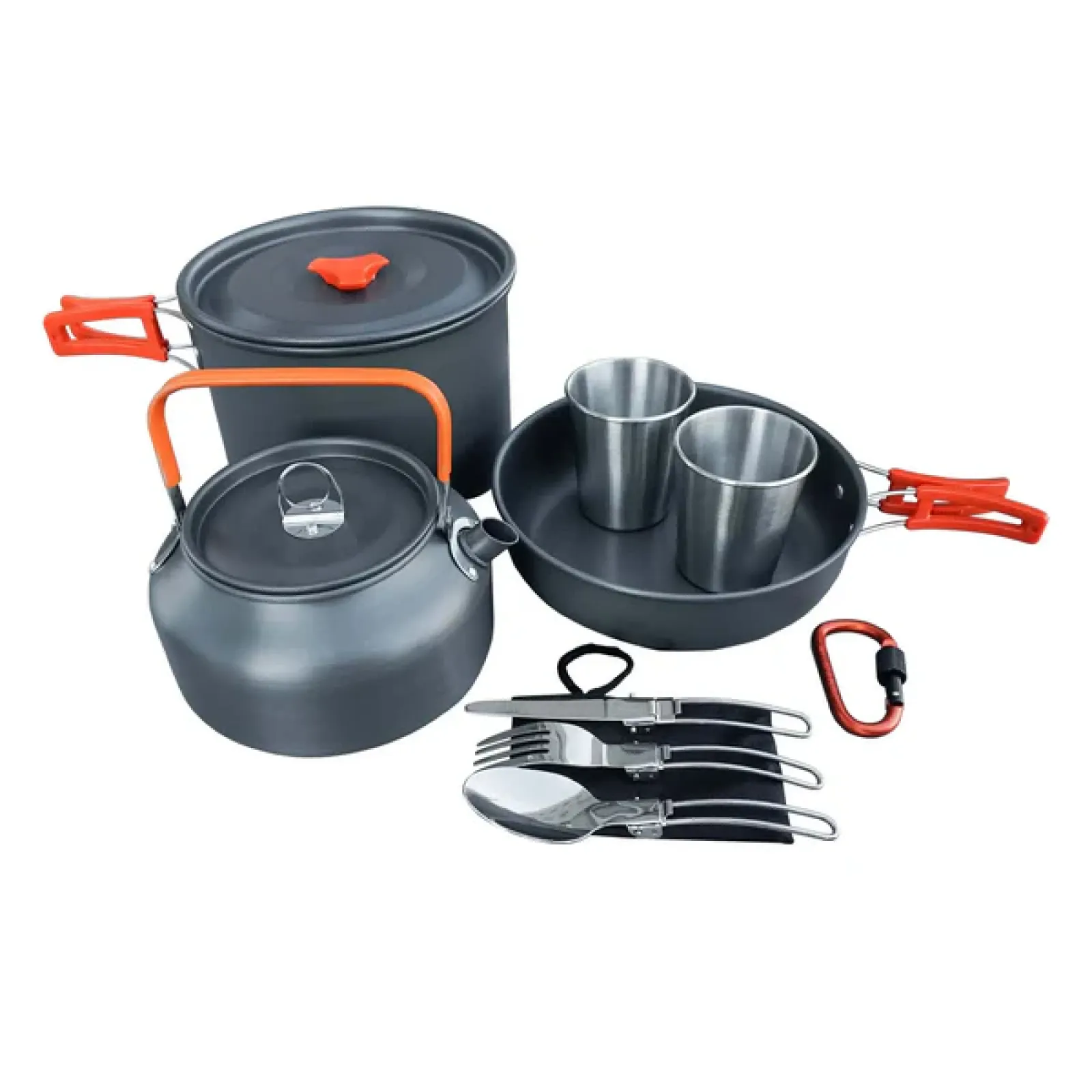 Camping Cookware Set with Cups, Kettle, and Cutlery, Outdoor