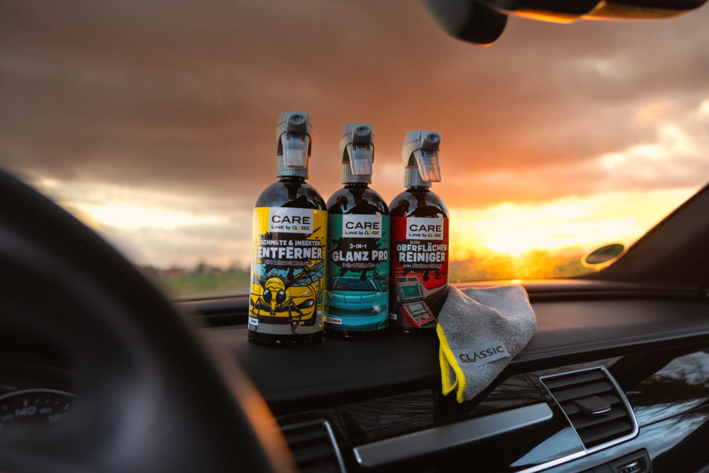 Premium care products from the “Care Line by CLASSIC” series on display.