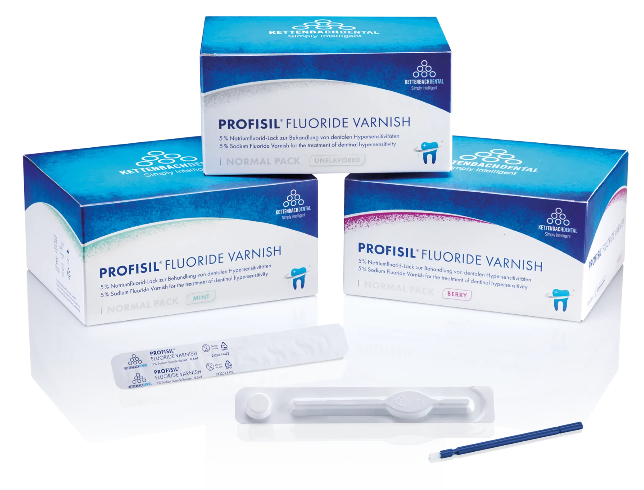 Profisil® Fluoride Varnish Normal packs mint, berry, unflavored