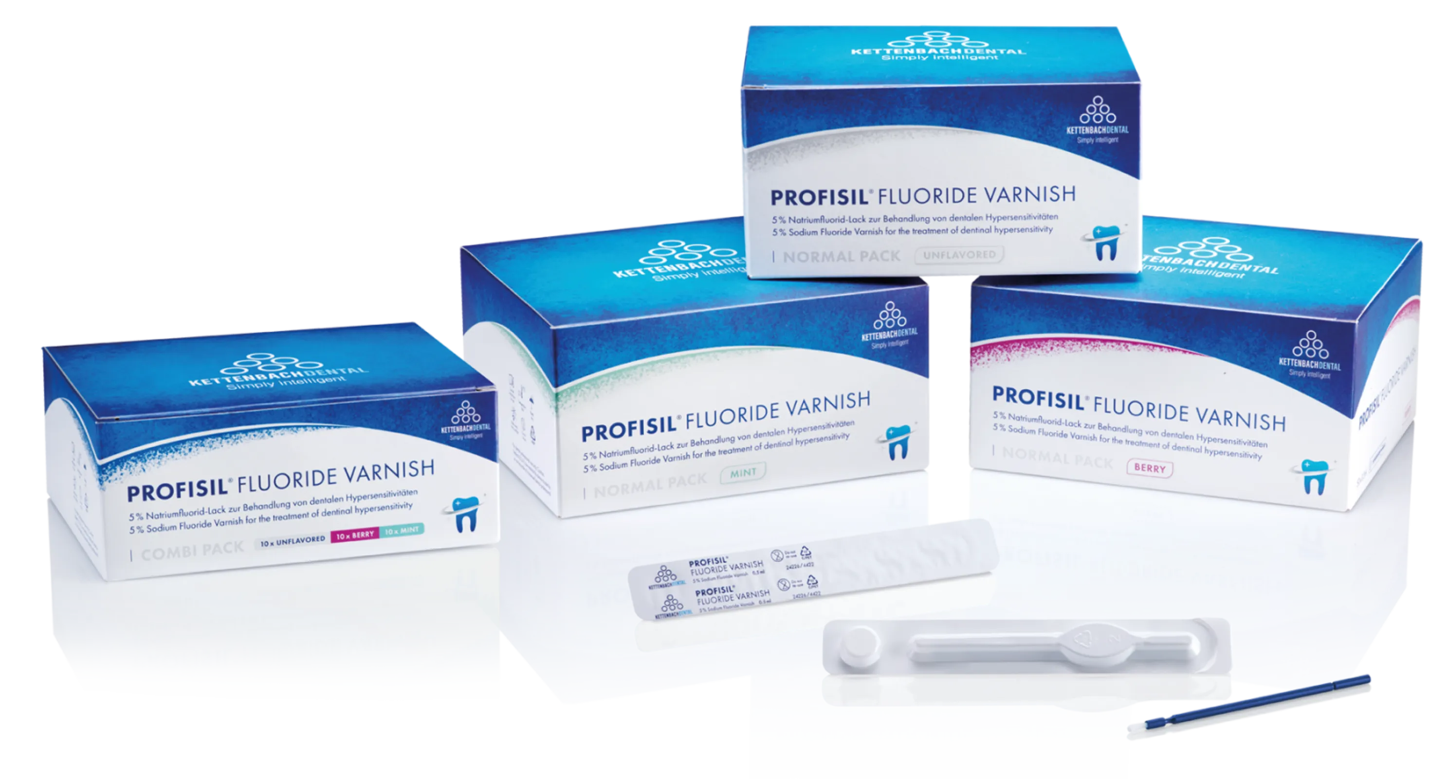 Profisil® Fluoride Varnish Normal packs & Combi pack mint, berry, unflavored