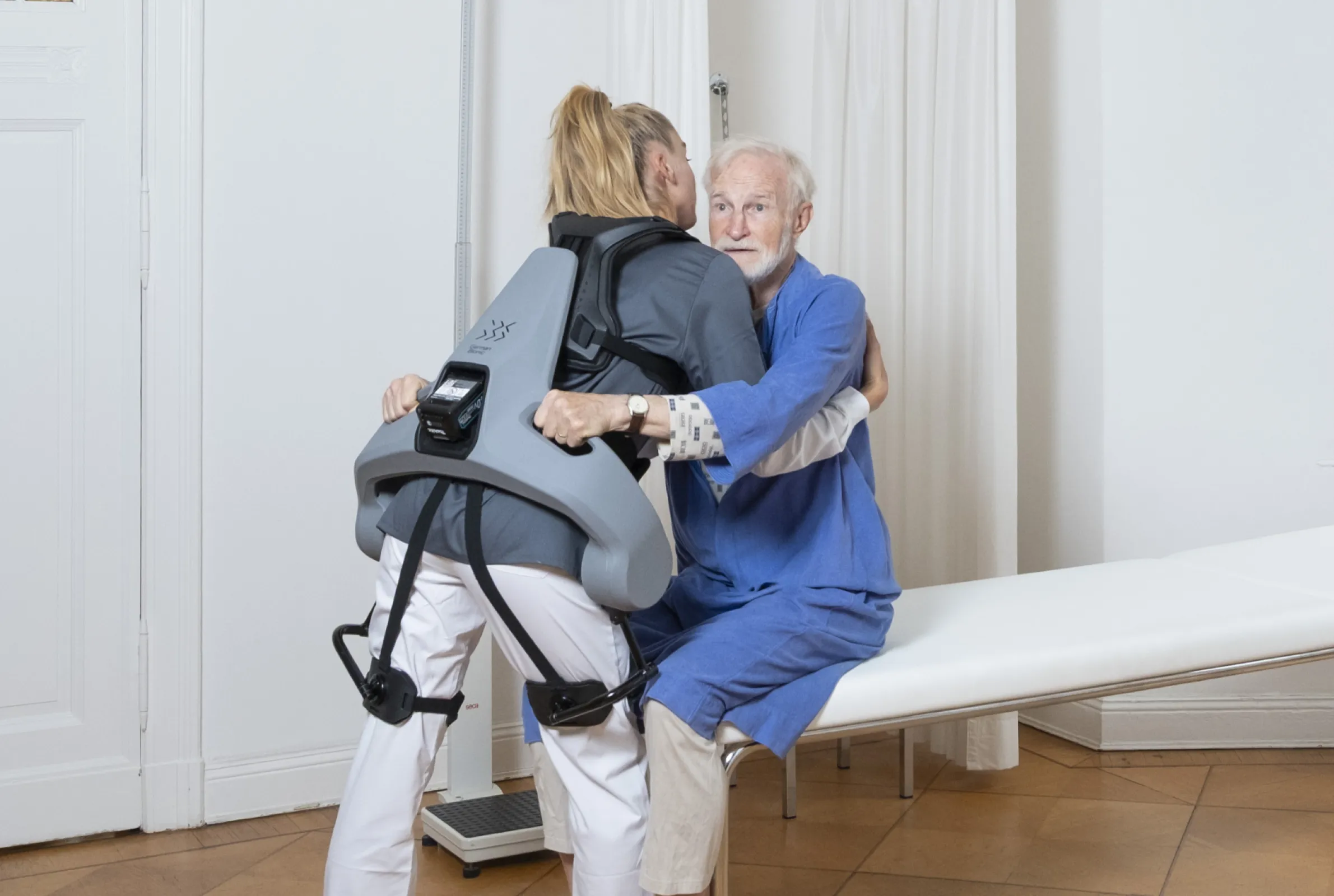 Smart strength in care: The German Bionic Exia robotic exoskeleton lightens the load for healthcare professionals, enabling safer, more ergonomic patient handling.
