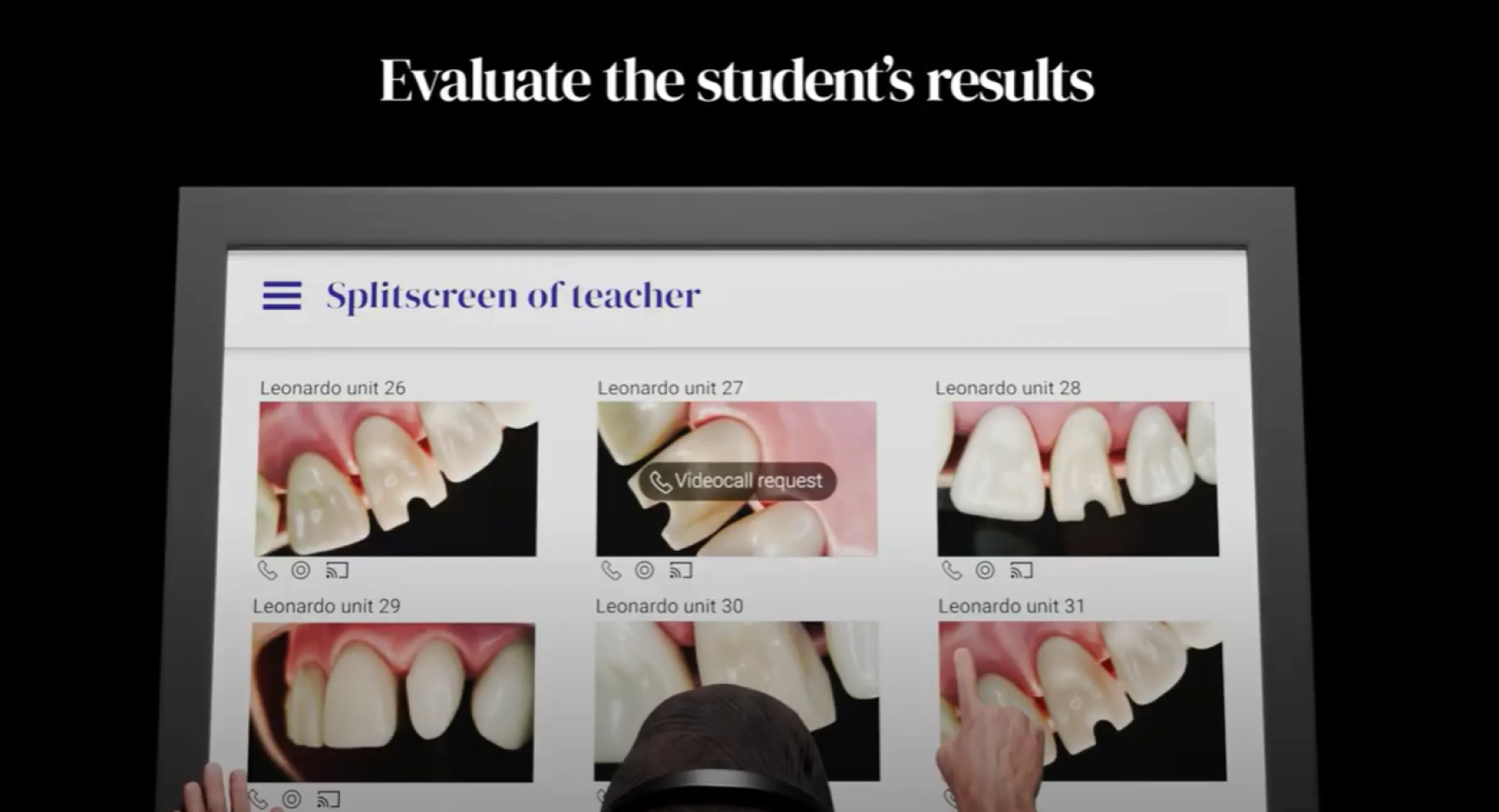 SPLITSCREEN OF INSTRUCTOR TO SELECT AND START LIVE BIDIRECTIONAL VIDEO AND AUDIO COMMUNICATION WITH STUDENT/S