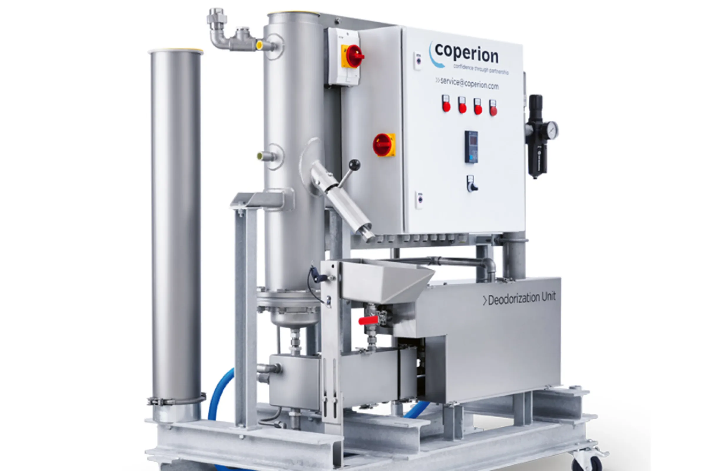 Improving the Odor of Post-Consumer Plastic Recyclates - Using the mobile deodorizing unit, specific odor reduction potential can be tested at your location on freshly produced product under actual production conditions.