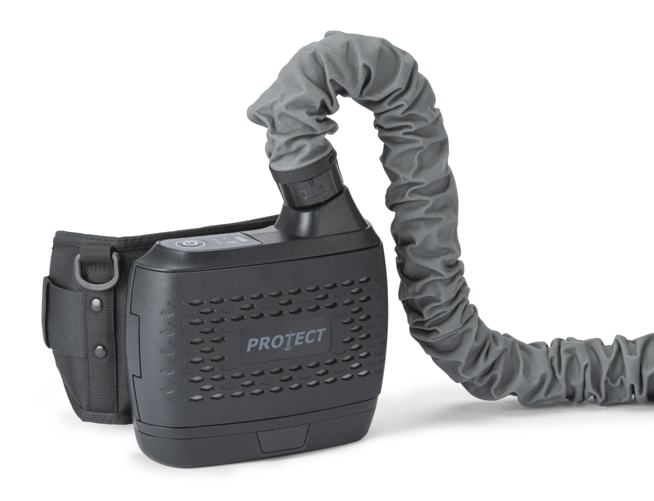 PAPR unit with hip belt and connectig hose