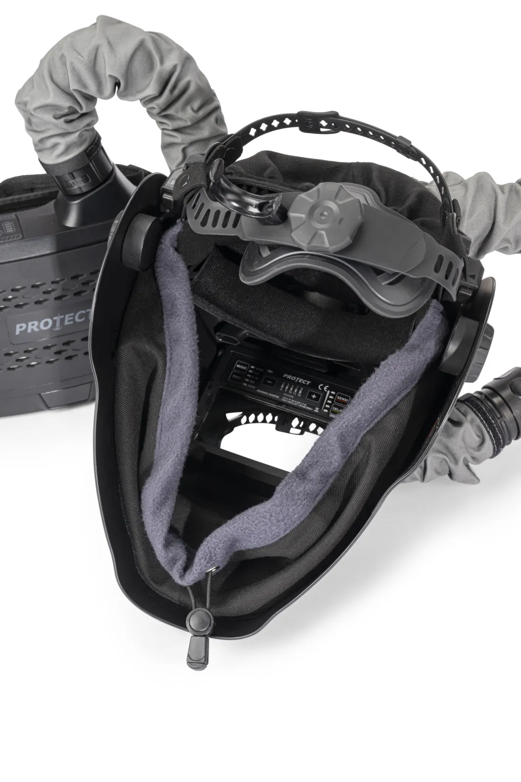 Flexible and adjustable head holder with protective collar against particles and UV rays