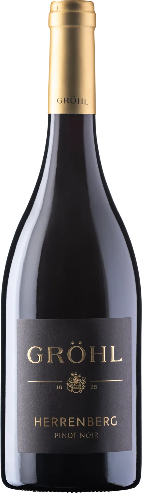 HERRENBERG Oppenheimer Pinot Noir Dry - A delicate scent of sour cherry, juniper berries, and vibrant red fruit delights your nose at first sniff. Upon the second inhale, exciting smoky and herbal aromas emerge. In the background, fine nougat notes and a hint of vanilla oak add depth. On the palate, the harmoniously integrated acidity impresses, revealing ripe tannins. Its long finish, with beautiful structure and tension, ensures a smooth drinking experience. Grown on limestone, marl, and Pararendzina soils. Spontaneously fermented on the mash, aged for 24 months in barriques, unfiltered. Find more information here: https://weingut-groehl.de/weine/lagenweine/herrenberg-oppenheimer-pinotnoir-trocken
