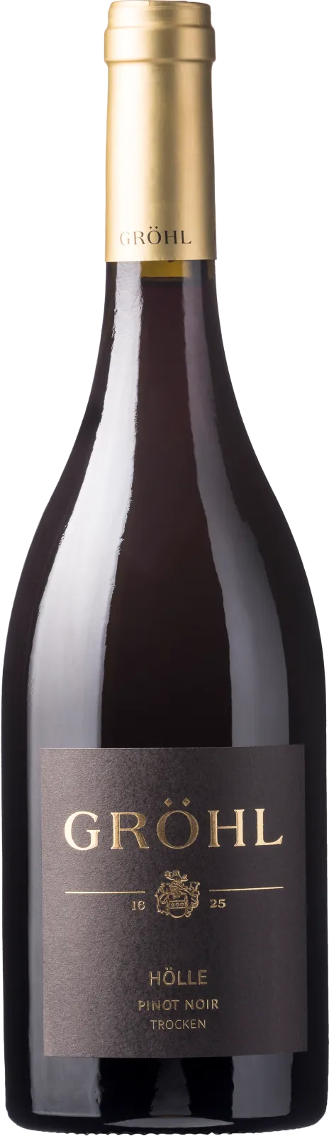 HÖLLE Niersteiner Pinot Noir Dry - This steep slope makes a statement! Complex and delicate on the nose with aromas of cherry, cranberry, hibiscus, and a hint of tomato leaf. On the palate, earthy and spicy notes emerge. Its cool minerality and prominent roasted flavors combine with its creaminess and smooth texture. The wine presents itself naturally in all its glory: smoky, unadorned, independent, packed with dark berry notes. An elegant wine with great potential. The Hölle does not cuddle; it grips with finesse! Grown on limestone. Spontaneously fermented on the mash, aged for 24 months in barriques, unfiltered. Find more information here: https://weingut-groehl.de/weine/lagenweine/hoelle-niersteiner-pinotnoir-trocken HÖLLE Niersteiner Pinot Noir Dry - This steep slope makes a statement! Complex and delicate on the nose with aromas of cherry, cranberry, hibiscus, and a hint of tomato leaf. On the palate, earthy and spicy notes emerge. Its cool minerality and prominent roasted flavors combine with its creaminess and smooth texture. The wine presents itself naturally in all its glory: smoky, unadorned, independent, packed with dark berry notes. An elegant wine with great potential. The Hölle does not cuddle; it grips with finesse! Grown on limestone. Spontaneously fermented on the mash, aged for 24 months in barriques, unfiltered. Find more information here: https://weingut-groehl.de/weine/lagenweine/hoelle-niersteiner-pinotnoir-trocken