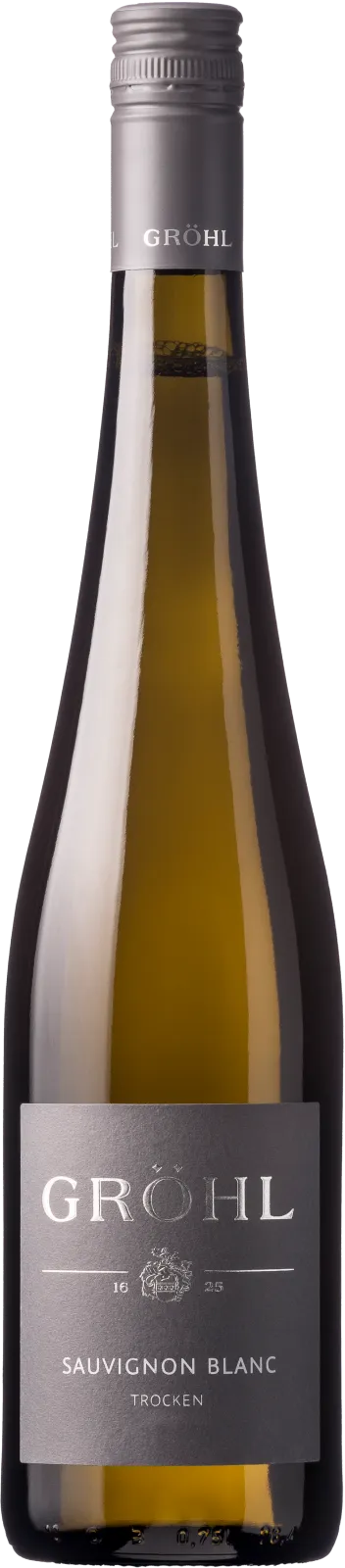 Sauvignon Blanc Dry - This wine delights your nose with the scent of exotic fruits. The forefront features vibrant aromas of currant, gooseberry, passion fruit, and elderflower. On the palate, flavors of fresh summer hay, delicate mint, and a hint of green pepper complement each other. It is very juicy and fresh with a clear minerality on the finish. Grown on shell limestone, clay marl, and loess. Aged in stainless steel. Find more information here: https://weingut-groehl.de/weine/ortsweine/sauvignon-blanc-trocken