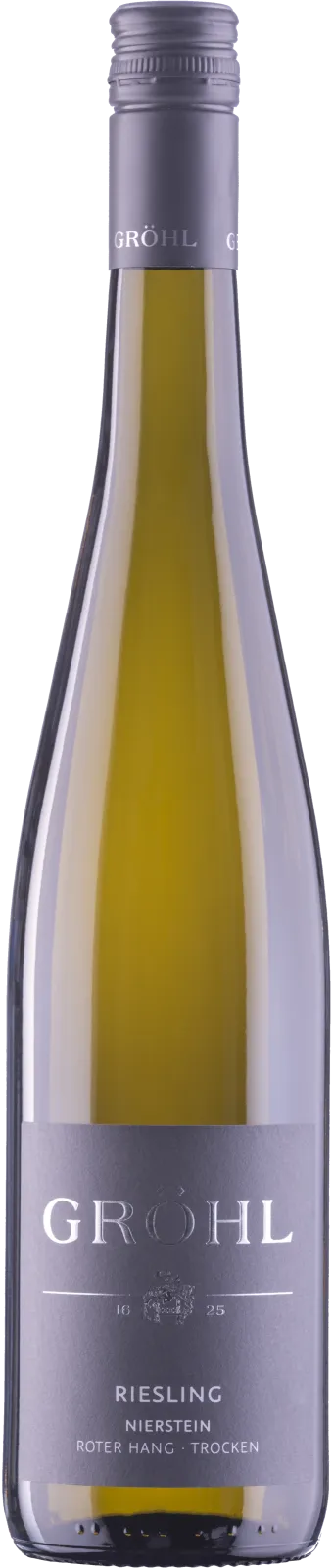 Niersteiner Riesling Roter Hang Dry - Elegant fruit aromas of stone fruit and citrus fruits enchant the nose. With the first sip, this Riesling reveals its juicy minerality, reminiscent of a salty sea breeze. Complex herbal notes accompany yellow fruit flavors. A Riesling from the Roter Hang, reflecting the character of the unique soil. Grown on red clay sandstone. Spontaneously fermented in stainless steel. Find more information here: https://weingut-groehl.de/weine/ortsweine/niersteiner-riesling-trocken