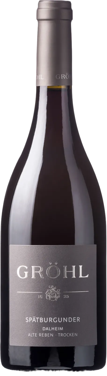 Dalheimer Spätburgunder Old Vines Dry - This wine presents a bright ruby red color. Its aroma reveals notes of dark forest fruits, blackberries, and cherries. Velvety smooth, it caresses your palate and presents additional flavors of chocolate, dried herbs, and almonds, along with an earthy and slightly smoky character. The wine’s strength is complemented by a harmonious and long finish. Grown on shell limestone, clay marl, and loess. Spontaneously fermented on the mash, aged for 24 months in large casks and barriques. Find more information here: https://weingut-groehl.de/weine/ortsweine/dalheimer-spaetburgunder-trocken Dalheimer Spätburgunder Old Vines Dry - This wine presents a bright ruby red color. Its aroma reveals notes of dark forest fruits, blackberries, and cherries. Velvety smooth, it caresses your palate and presents additional flavors of chocolate, dried herbs, and almonds, along with an earthy and slightly smoky character. The wine’s strength is complemented by a harmonious and long finish. Grown on shell limestone, clay marl, and loess. Spontaneously fermented on the mash, aged for 24 months in large casks and barriques. Find more information here: https://weingut-groehl.de/weine/ortsweine/dalheimer-spaetburgunder-trocken