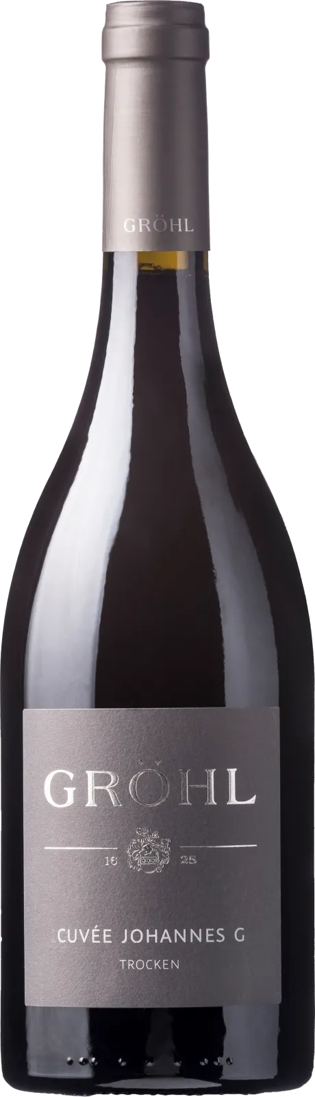Cuvée Johannes G Dry - This wine presents a deep red color in the glass. Aromas of dark forest fruits, plums, dates, and black cherries greet the nose. On the palate, the wine impresses with its smoky notes, as well as flavors of spices and fine dark chocolate. It is a very complex wine with power, depth, and a soft, velvety character. Grown on shell limestone, clay marl, and loess. Spontaneously fermented on the mash, aged for 24 months in large casks and barriques. Find more information here: https://weingut-groehl.de/weine/ortsweine/cuvee-johannes-trocken Cuvée Johannes G Dry - This wine presents a deep red color in the glass. Aromas of dark forest fruits, plums, dates, and black cherries greet the nose. On the palate, the wine impresses with its smoky notes, as well as flavors of spices and fine dark chocolate. It is a very complex wine with power, depth, and a soft, velvety character. Grown on shell limestone, clay marl, and loess. Spontaneously fermented on the mash, aged for 24 months in large casks and barriques. Find more information here: https://weingut-groehl.de/weine/ortsweine/cuvee-johannes-trocken