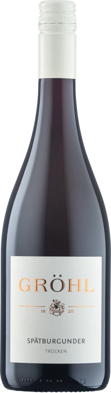 Pinot Noir Dry - A velvety smooth Pinot Noir with aromas of dark forest fruits and blackberries. On the palate, it reveals an expressive fullness and complexity. Fermented on the mash and aged in large oak barrels. Find more information here: https://weingut-groehl.de/weine/gutsweine/spaetburgunder-trocken