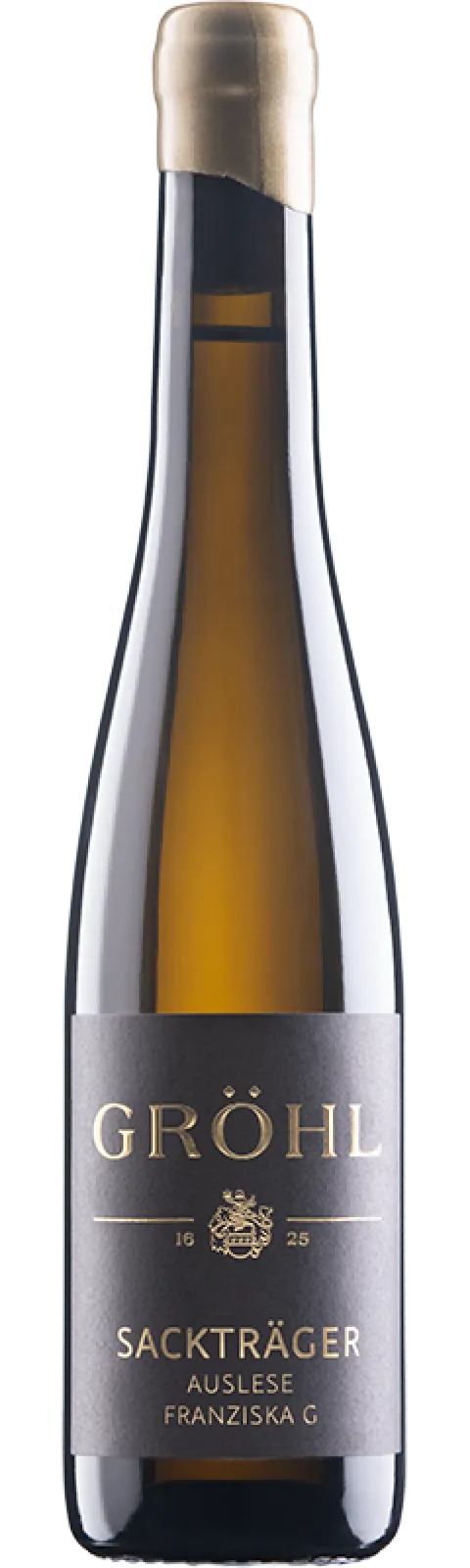 SACKTRÄGER Auslese Oppenheimer Riesling "Franziska G" Fruity - A noble late harvest with highly refined, desirable botrytis. Very concentrated, yet beautifully balanced with acidity and high natural residual sugar. A touch of exoticism and lime, combined with yellow fruits such as passion fruit, apricot, and peach. This Riesling has aging potential for decades. Grown on limestone. For this wine, only the fine botrytis grapes from the vineyard were harvested in autumn. The wine was then fermented in stainless steel. Find more information here: https://weingut-groehl.de/weine/edelsuesse-spezialitaeten/sacktraeger-auslese-oppenheimer-riesling SACKTRÄGER Auslese Oppenheimer Riesling "Franziska G" Fruity - A noble late harvest with highly refined, desirable botrytis. Very concentrated, yet beautifully balanced with acidity and high natural residual sugar. A touch of exoticism and lime, combined with yellow fruits such as passion fruit, apricot, and peach. This Riesling has aging potential for decades. Grown on limestone. For this wine, only the fine botrytis grapes from the vineyard were harvested in autumn. The wine was then fermented in stainless steel. Find more information here: https://weingut-groehl.de/weine/edelsuesse-spezialitaeten/sacktraeger-auslese-oppenheimer-riesling