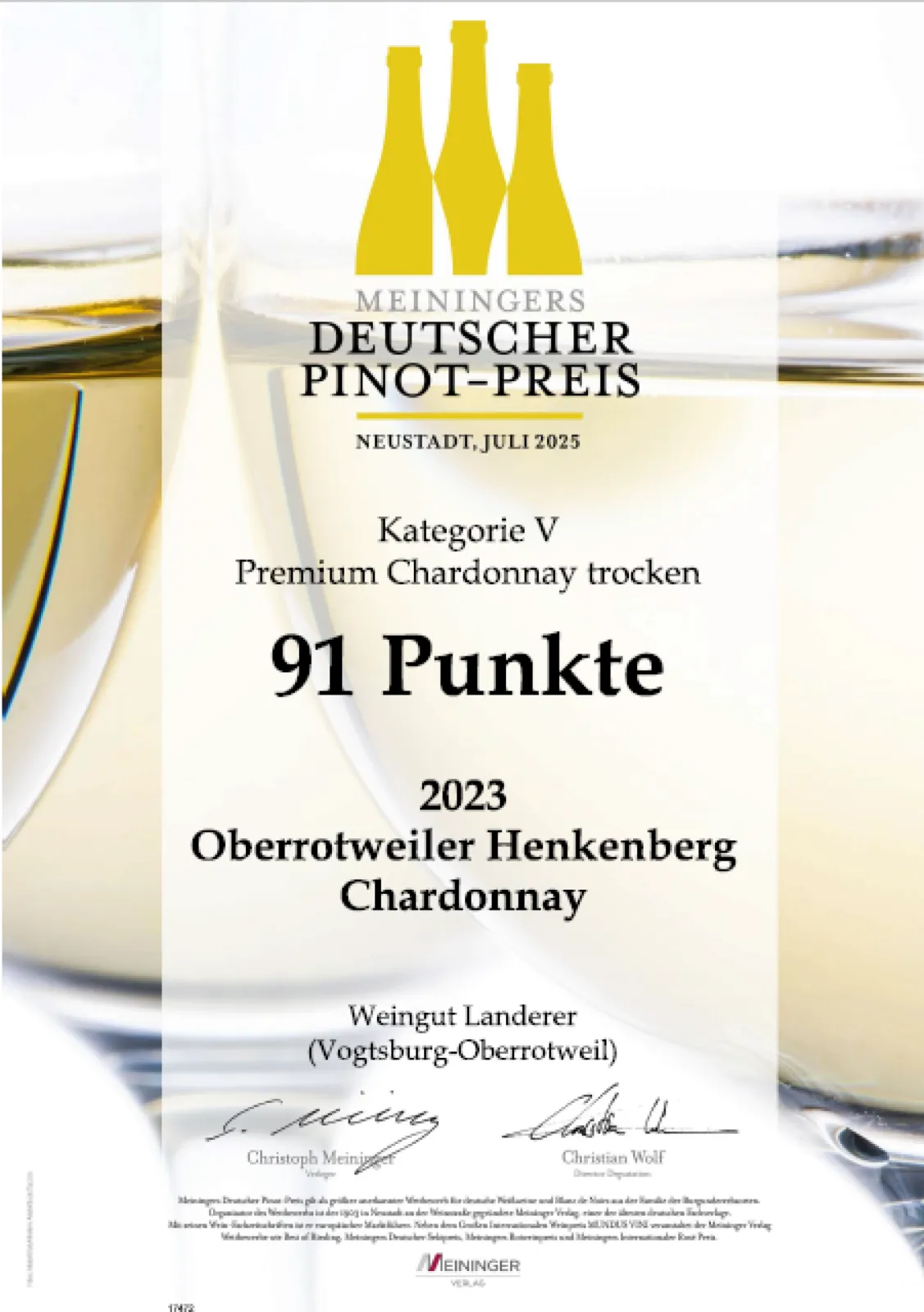 Meiningers German Pinot Award - 91 Points