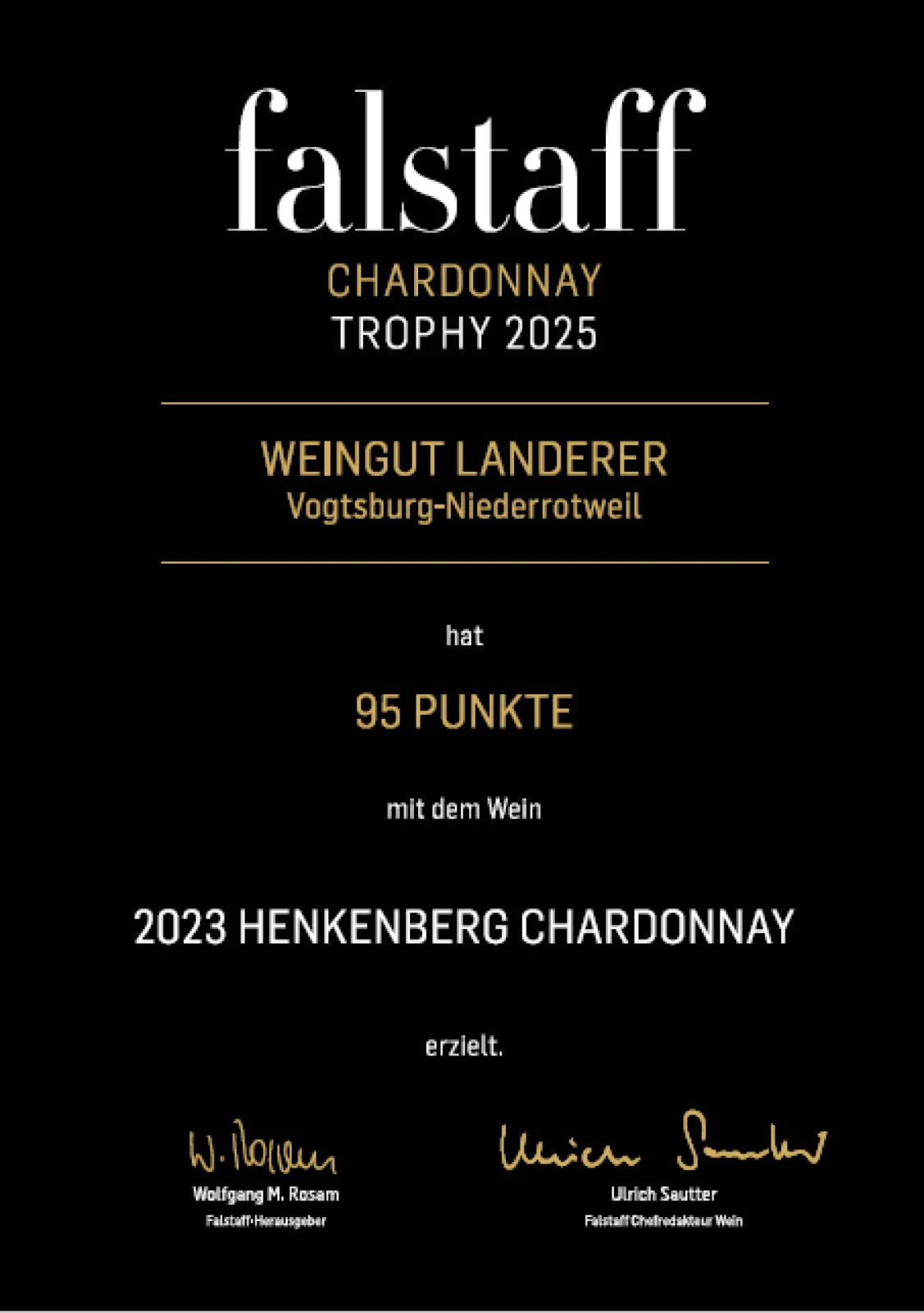 Falstaff Chardonnay Trophy 2025 / 95 Points