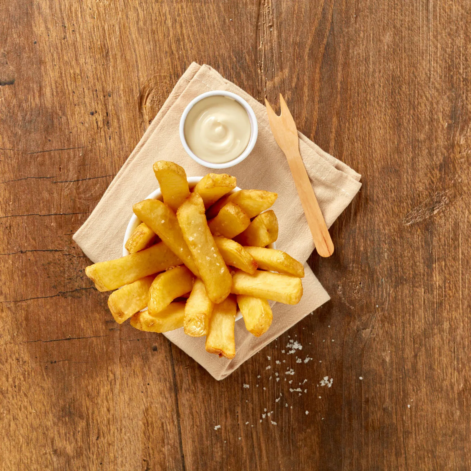 Steak-Fries coated with skin