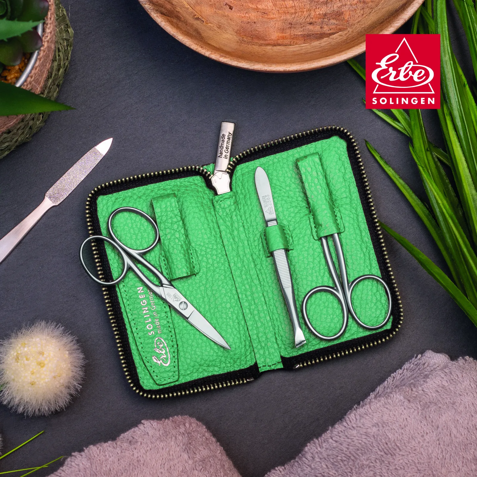 ERBE colourful leather cases Piemont with manicure instruments made in SOLINGEN | GERMANY