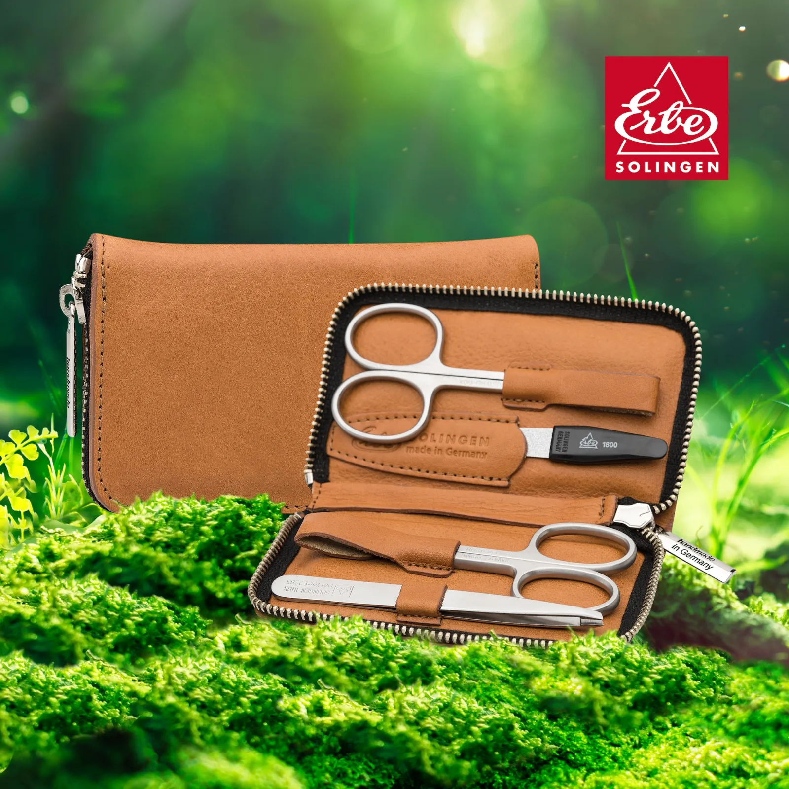 ERBE COGNAC - the case is made of biodegradable, vegetable-tanned leather in the elegant color cognac. Durable and carefully crafted with great attention to detail, it offers many years of safe and tidy storage for high-quality Solingen steelware