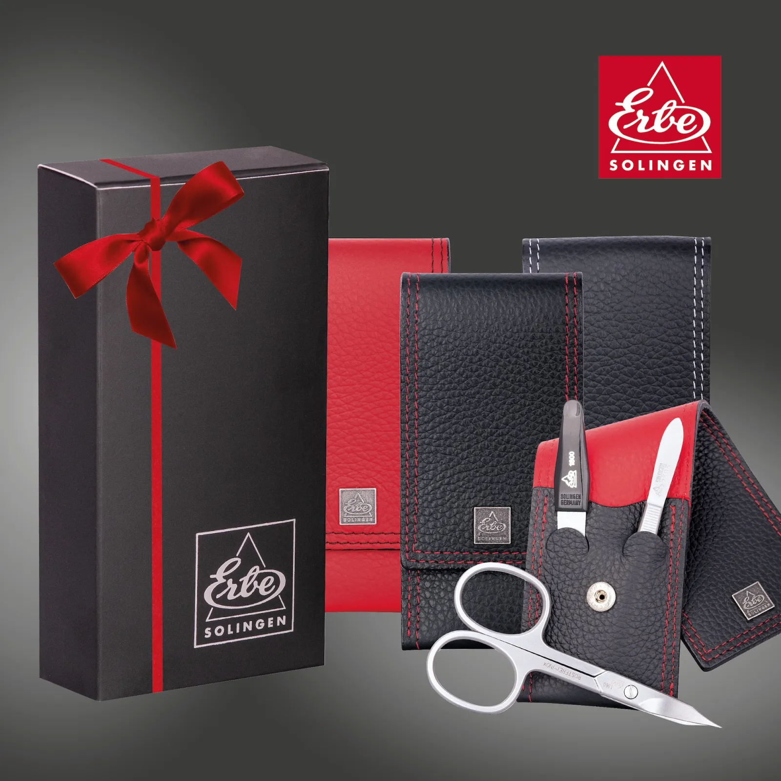 ERBE Colorado - Manicure set pocket case  range COLORADO, leather, black/red, 3 pcs