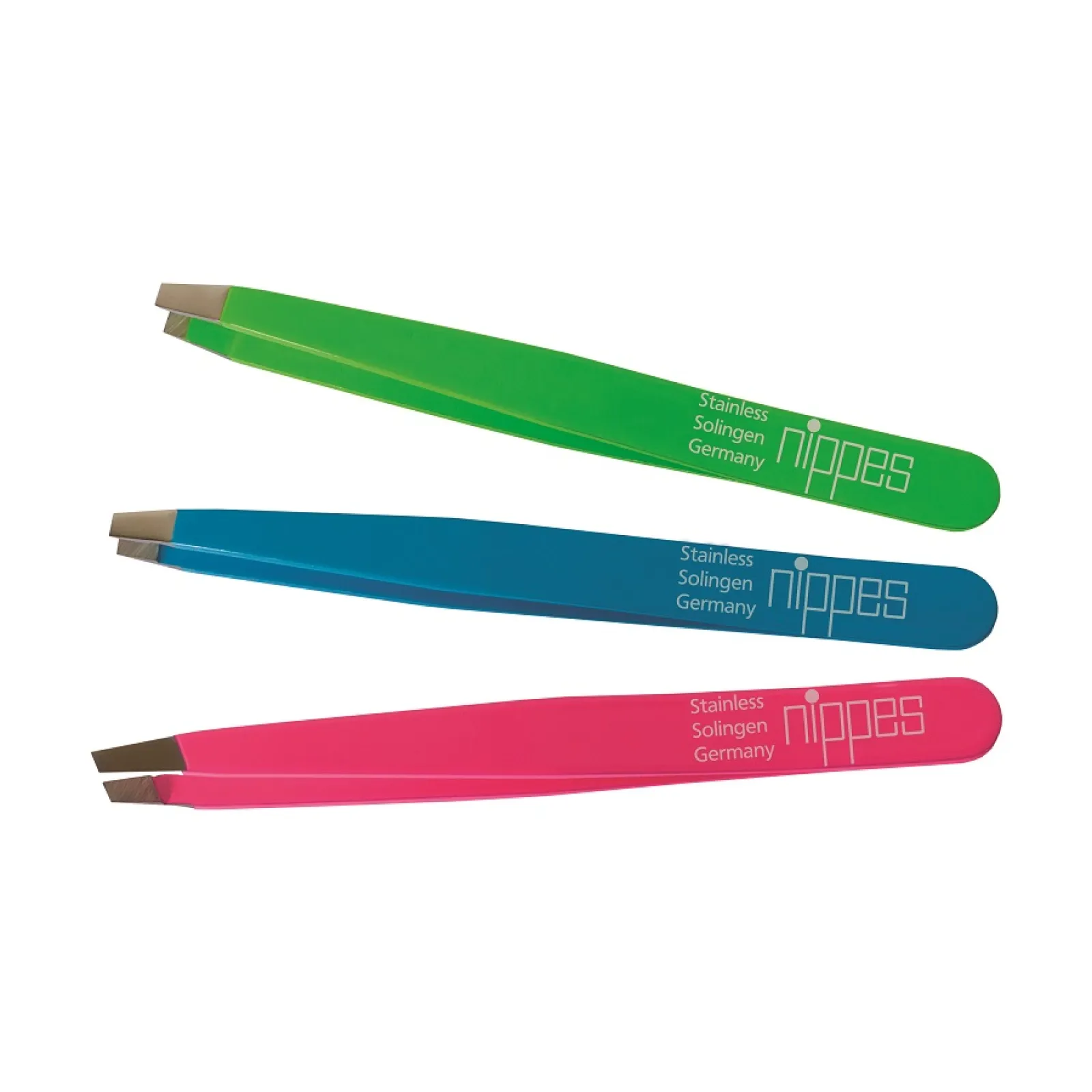 Tweezers bent/green, straight/blue, slant/pink