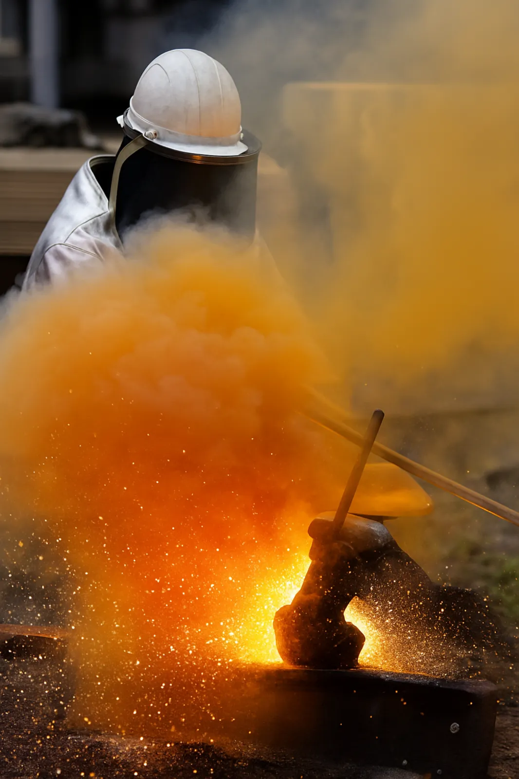 Oxygen lance cutting creates heavy smoke emissions