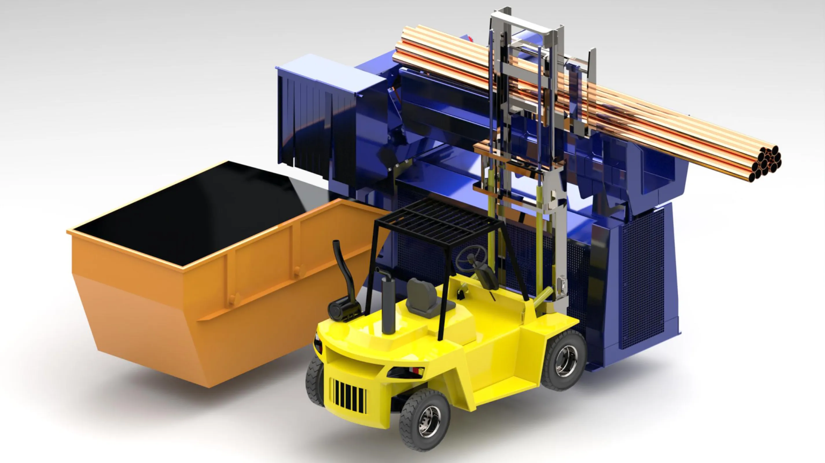 Pipe shear for 6 m pipes and fork lift loading