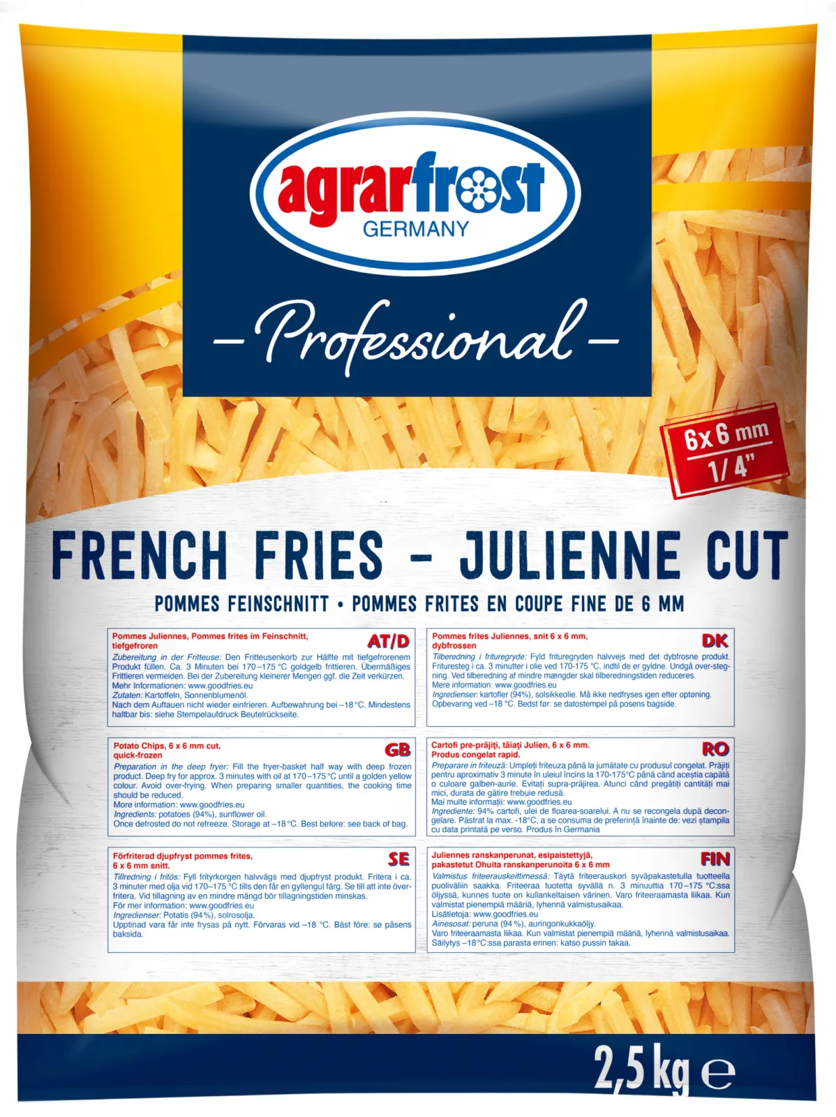 French Fries - Julienne cut, 6x6, premium quality, made in Germany