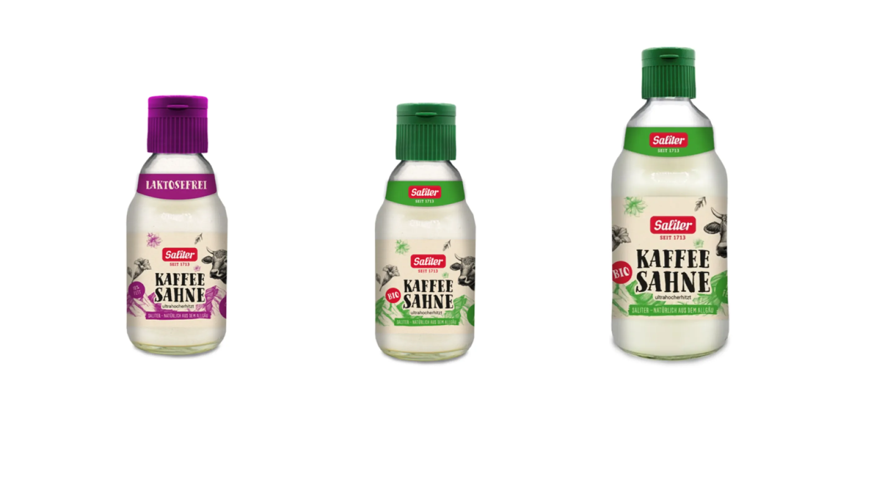 Coffee cream lactose reduced (left)  +  organic (middle + right)