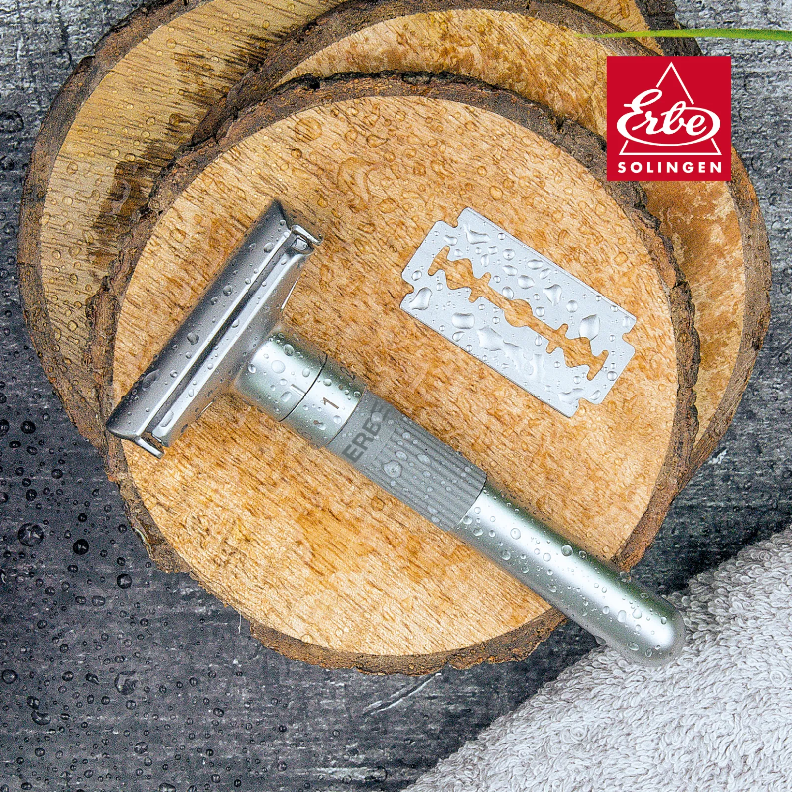 ERBE razor SENSUS - adjustable blade gap, grey soft-grip handle, stainless steel (6496) & short razor blades 5cm, stainless steel (96451 - 10 pcs)