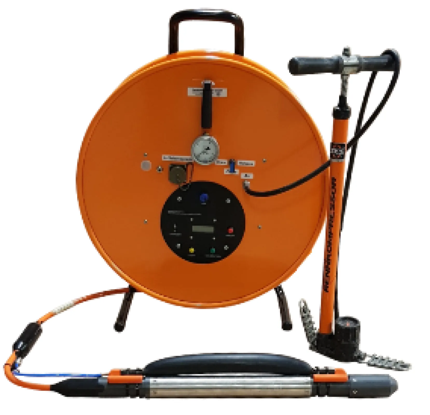 The borehole geophone BGK is used to receive P- and S-waves in dry or water filled boreholes. The geophone is coupled to the borehole wall by a pneumatic clamping system (inflatable bladder) and can be equipped with or without a compass.