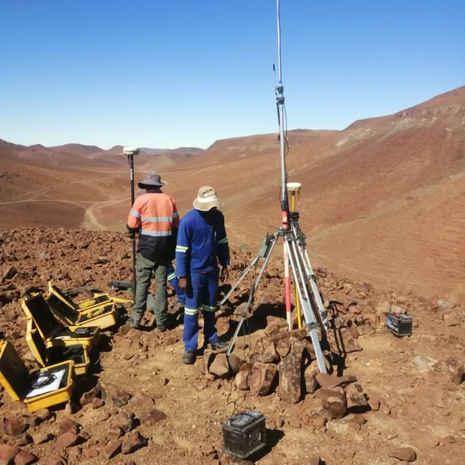 Gravity survey in intense heat, Namibia.