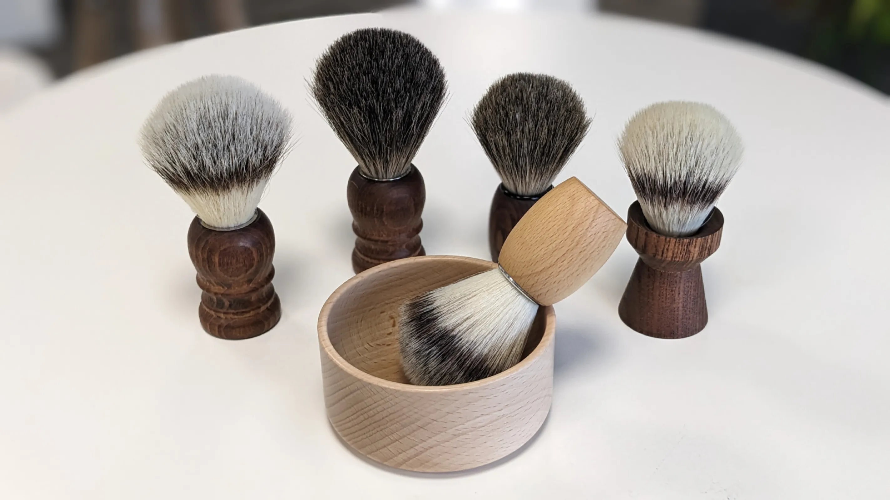 Shaving brushes with FSC certified wooden handles OEM production in Germany