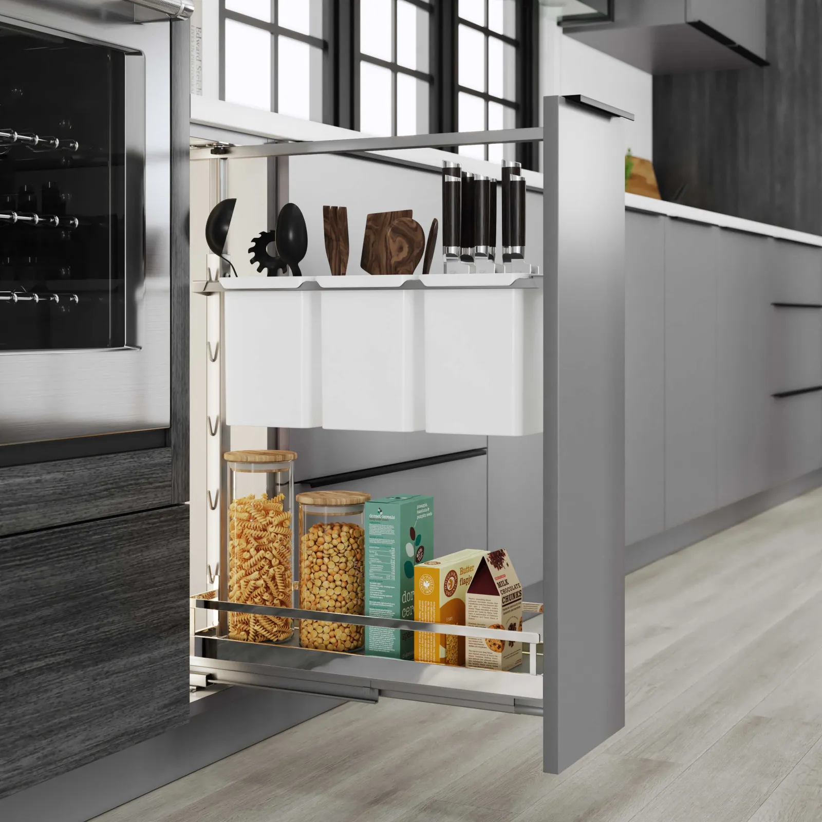 Dispensa Base Pullout with Utility Set with Knife Block