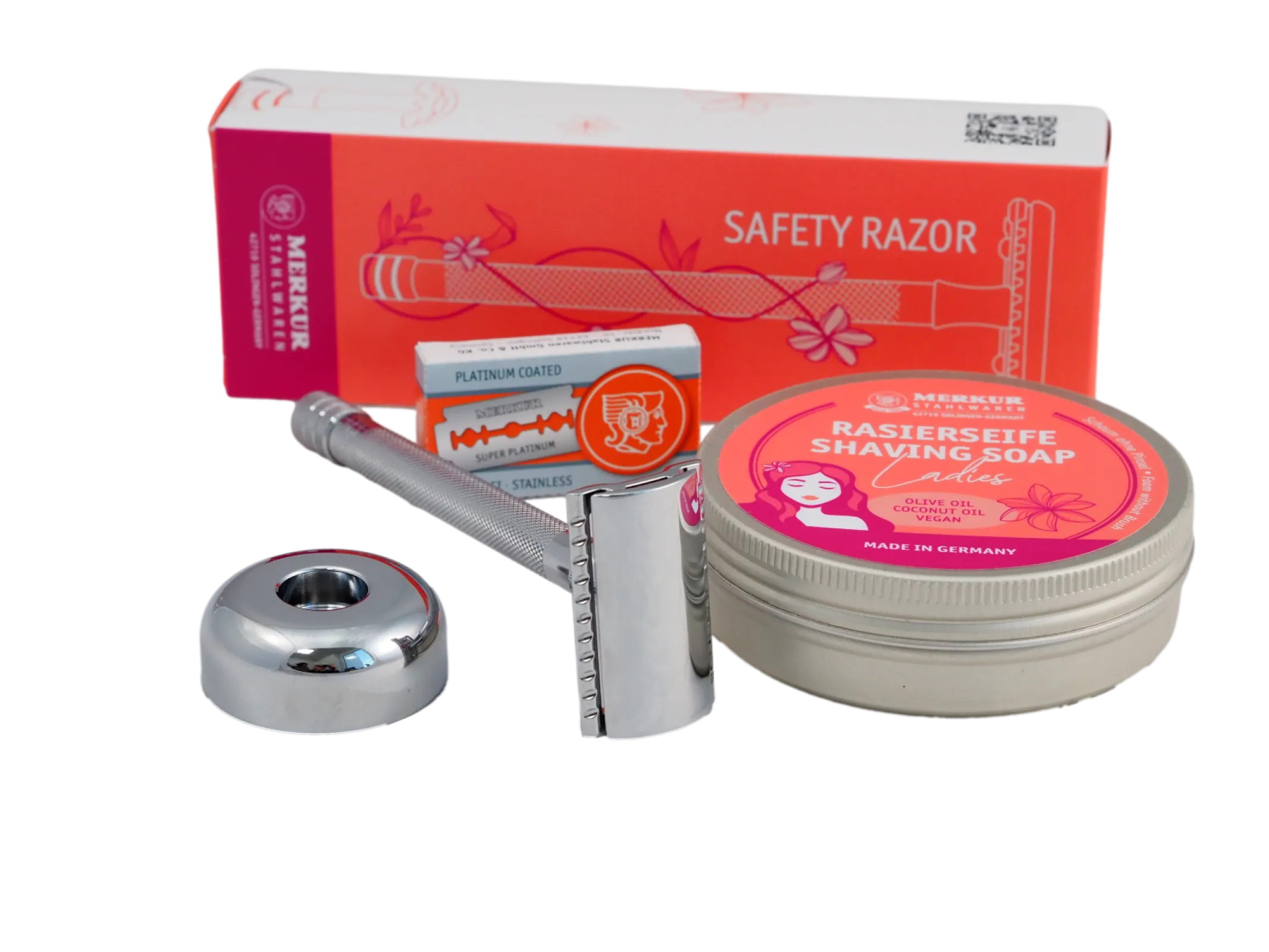 MERKUR GIFTBOX LADIES - DE SAFETYRAZOR- RAZOR STAND - SHAVING SOAP MERKUR GIFTBOX LADIES - DE SAFETYRAZOR- RAZOR STAND - SHAVING SOAP