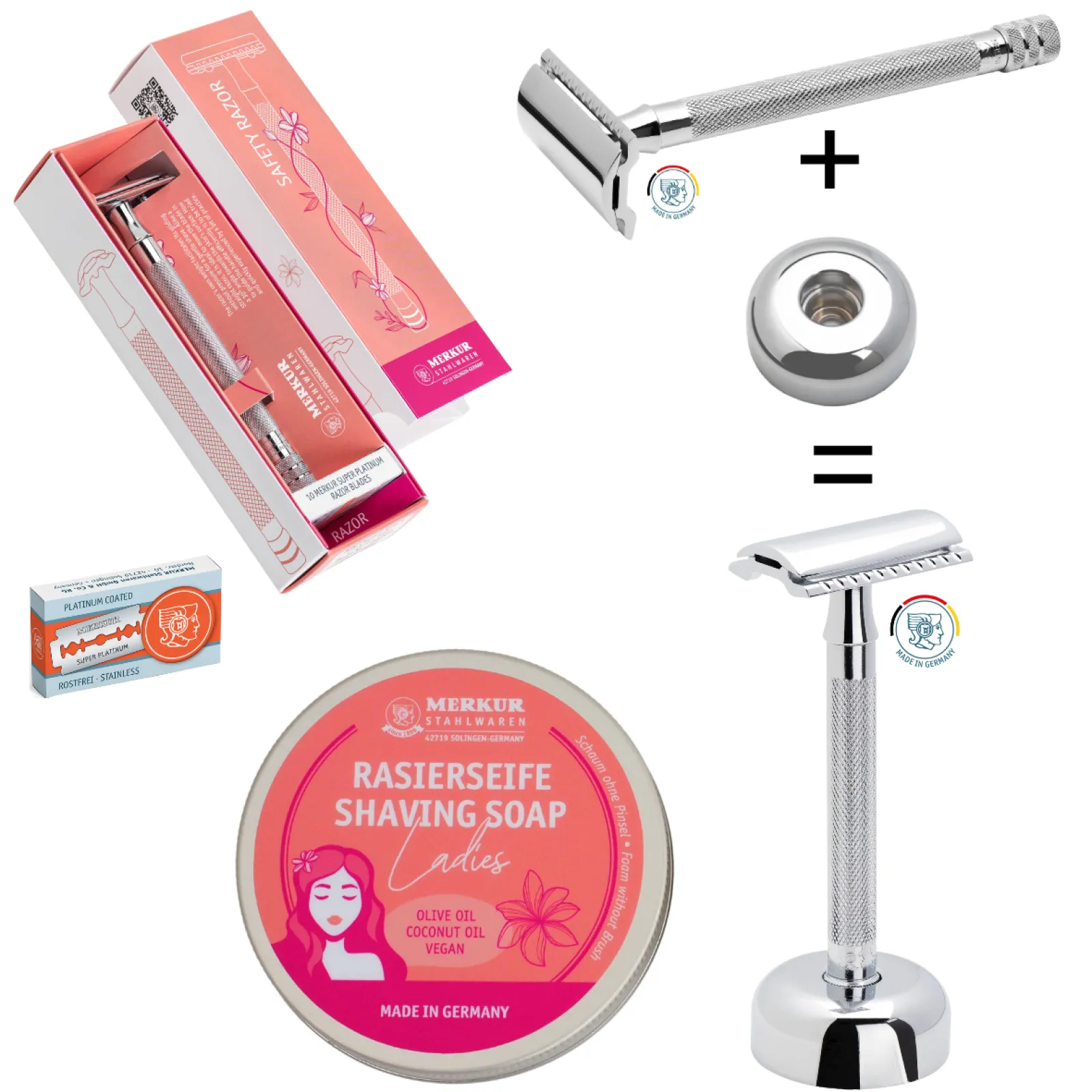 MERKUR GIFT SET - DE SAFETY RAZOR - RAZOR BLADES - RAZOR STAND - SHAVING SOAP