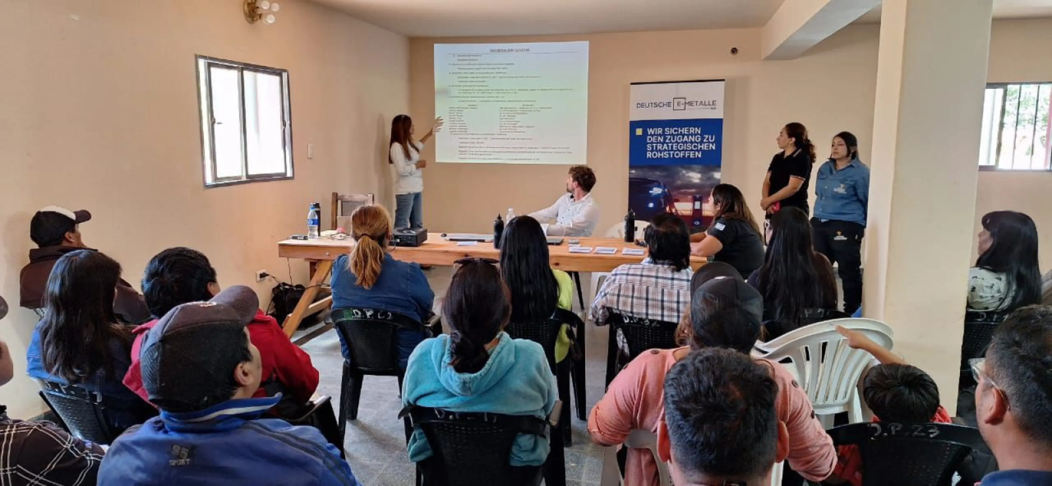 DEM presenting Carachi Blanco Project at a Community Meeting