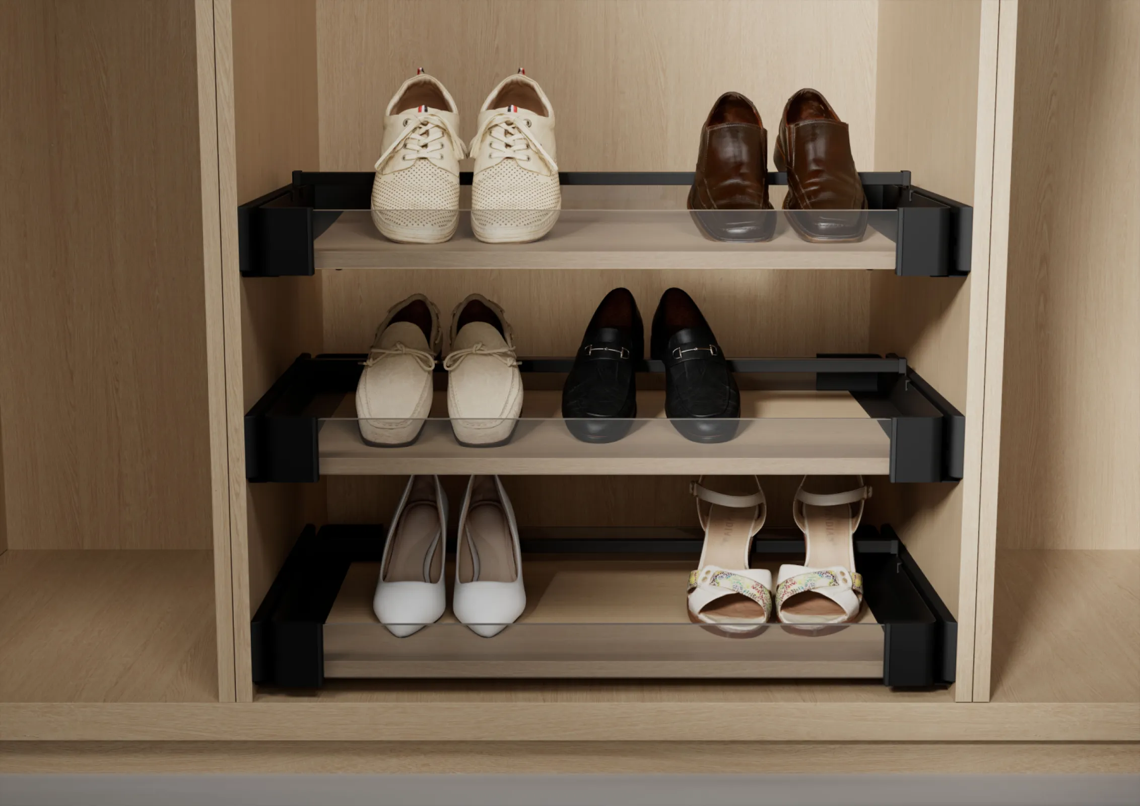 Glass-front Drawers with Shoe Top Rail