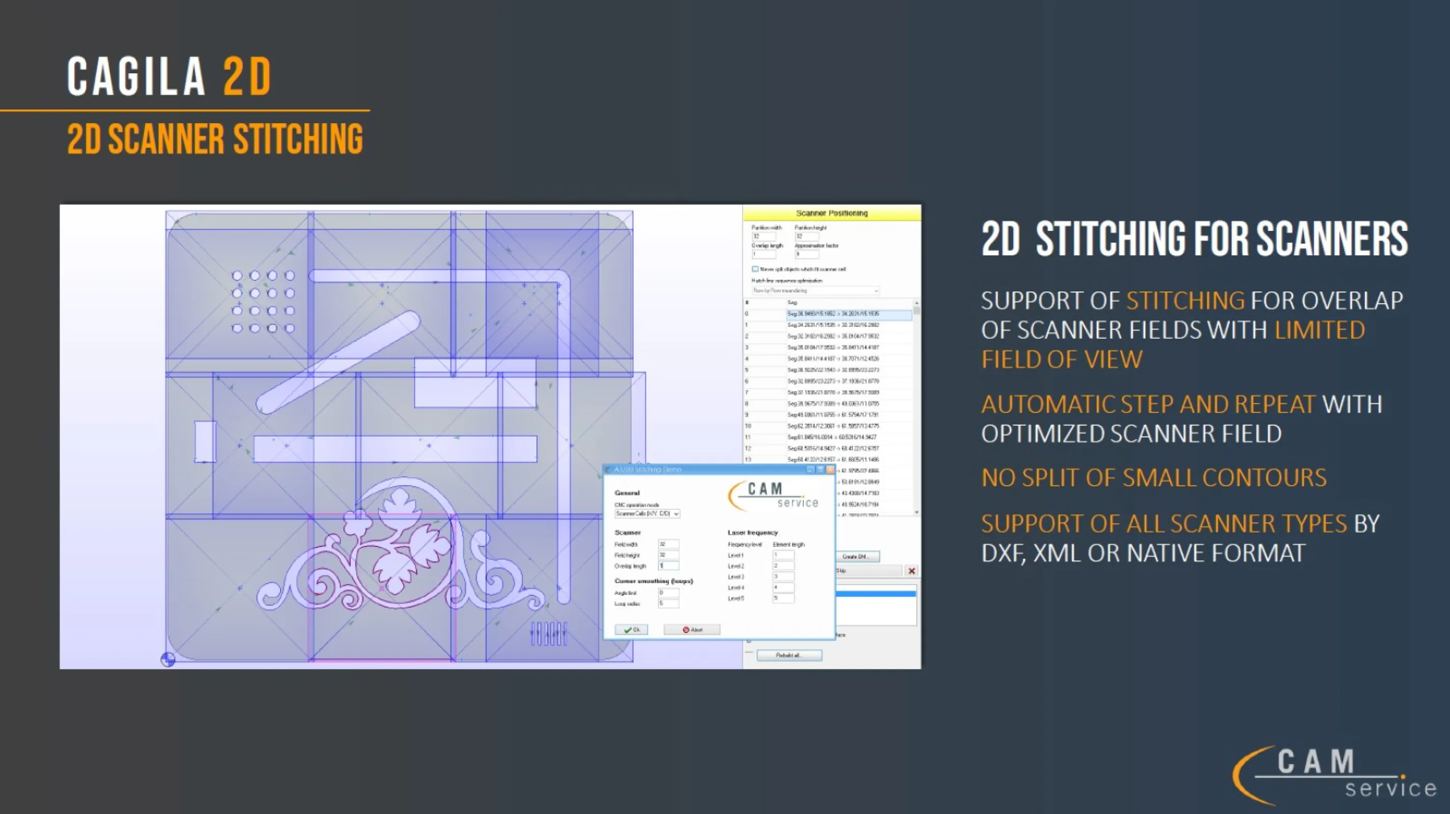 CAGILA 2D - Scanner stitching support for contours extending the scanner's FOV