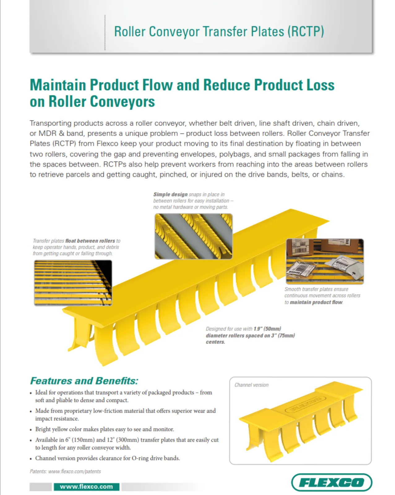 Roller Conveyor Transfer Plates (RCTP)  | Maintain Product Flow and Reduce Product Loss on Roller Conveyors
