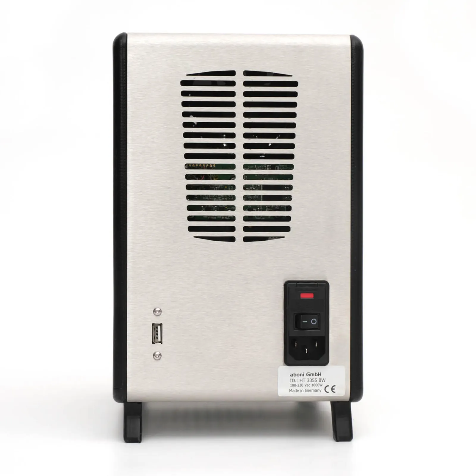 HydroTracer HT3 – rear view, showing USB interface and power inlet socket.