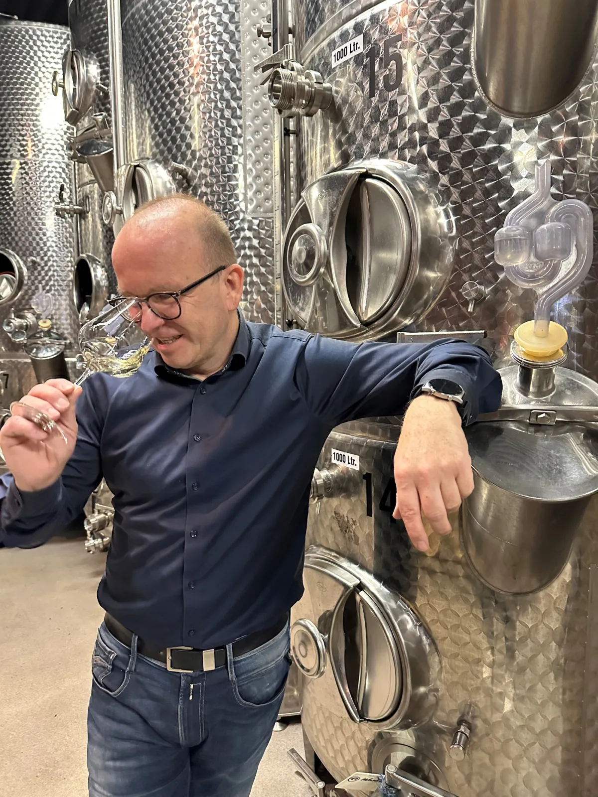 Klaus Küsters tasting wine in our cellar